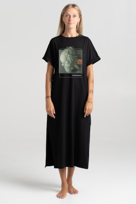 Shortsleeve Dress "Overthinking" | Art-Printed Stretch Cotton Dress with Pockets | A-Line Crew Neck Design | Made in Europe | Summer Fashion