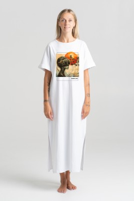 Long Cotton Dress "Mindflow" with Birds and Sun