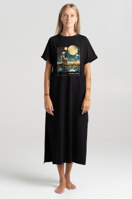 Athletic Dress "Long Way Home" | Comfortable Stretch Dress with Pockets | Free Delivery & Fast Shipping | Art-Printed Long Cotton Dress