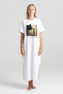 Shortsleeve Dress "Inner Friend" | Comfortable Stretch Dress with Pockets | Free Delivery & Fast Shipping | Art-Printed Long Cotton Dress