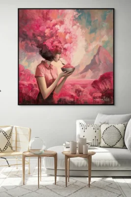 Canvas "Frozen pink dreams" “Frozen pink dreams" — like whispers trapped in cotton candy clouds, suspended between sleep and wakefulness. They float in a twilight where time melts sideways, blurring the line between what is real and what is wished.