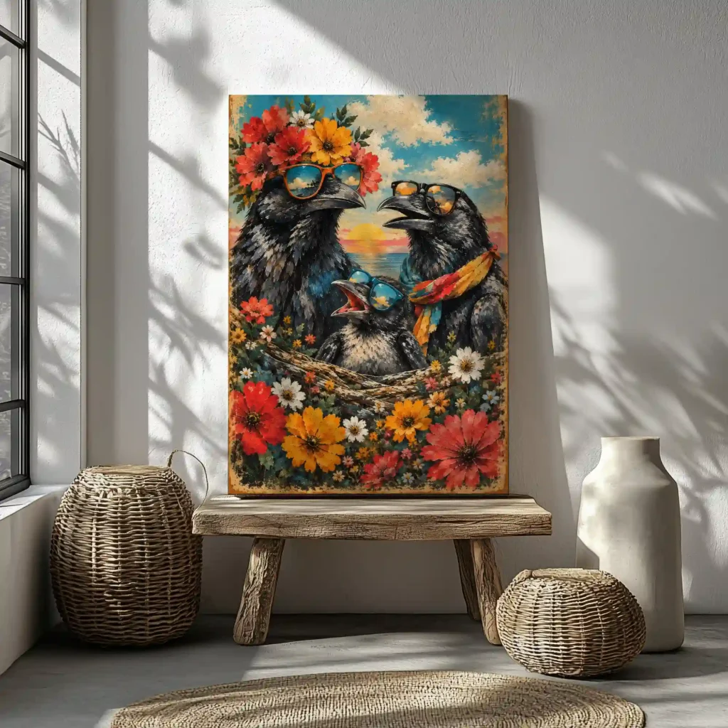 Crow Family Canvas Canvas  - 3