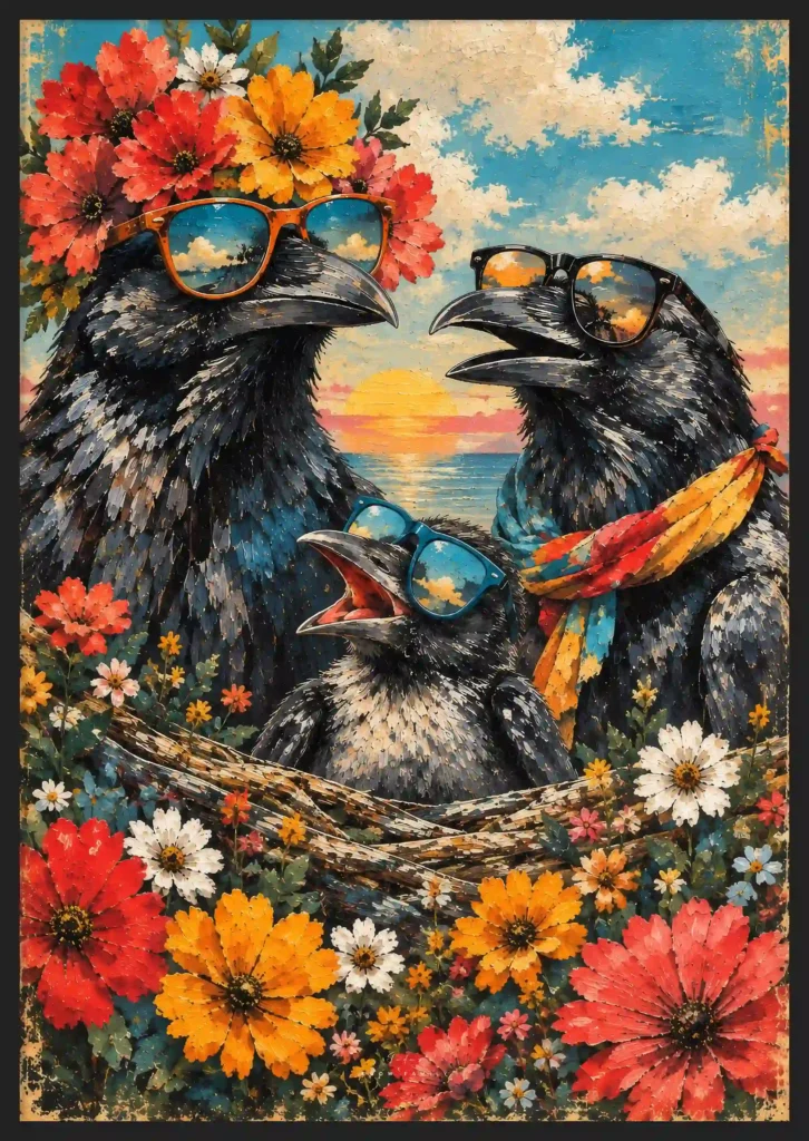 Crow Family Canvas Canvas  - 4