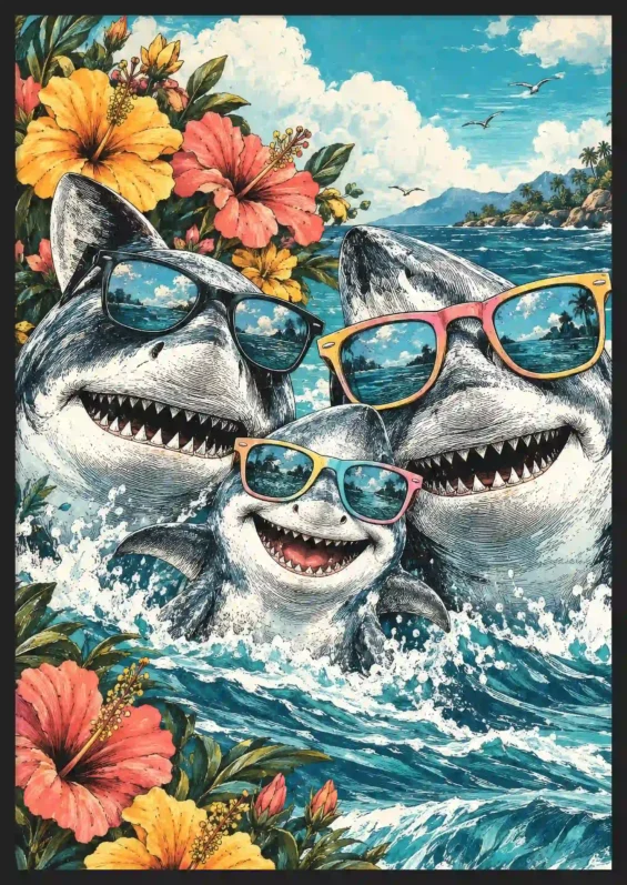 Shark Family Canvas Canvas  - 4