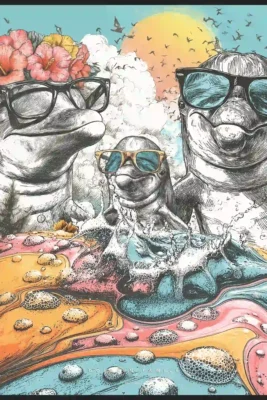 Canvas Dolphin Family