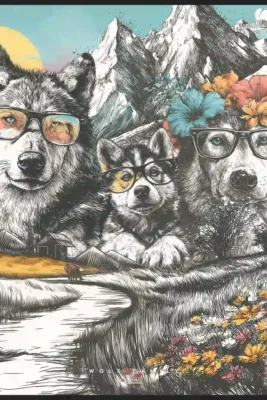 Canvas Wolf Family