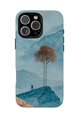 Minimal phone case with ladder transforming into a tree