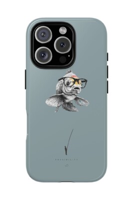 Horizons 04 Possibility blue grey phone case with fisherman and fish artwork