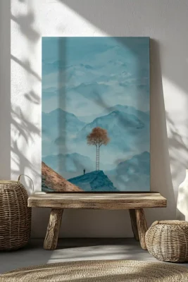 Minimal canvas wall art with ladder transforming into a tree