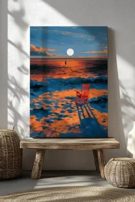 Dreamscape wall art featuring an empty chair beneath a distant moon