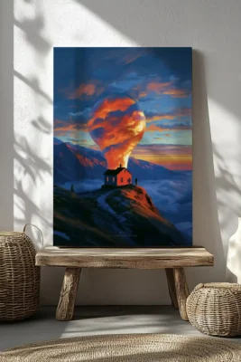 Dreamscape wall art featuring a distant illuminated house in a surreal landscape