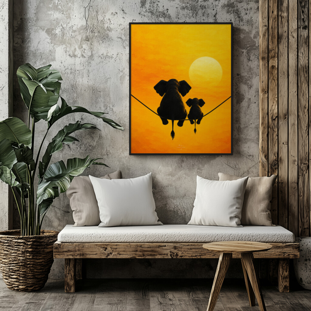Together – Elephant Family Minimal Art Print Posters  - 1